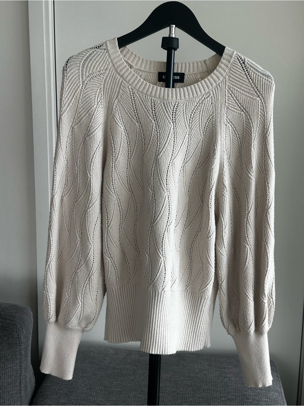 Express Women's Cream Cable-Stitch Crewneck Sweater